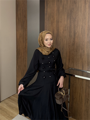 Noyan Çiçek Baskılı Tül Elbise Siyah (26005)