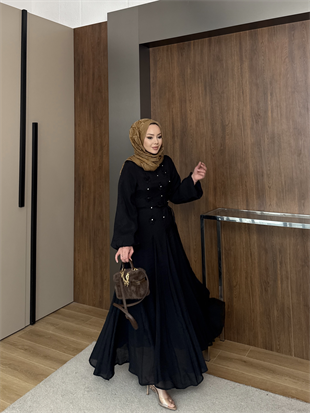 Noyan Çiçek Baskılı Tül Elbise Siyah (26005)