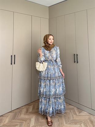 Nüha Kat Kat Elbise Mavi