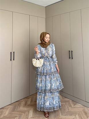 Nüha Kat Kat Elbise Mavi