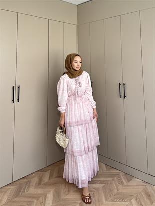 Nüha Kat Kat Elbise Pembe