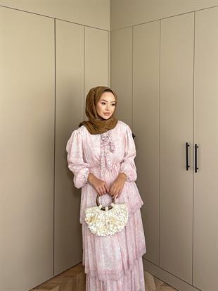 Nüha Kat Kat Elbise Pembe