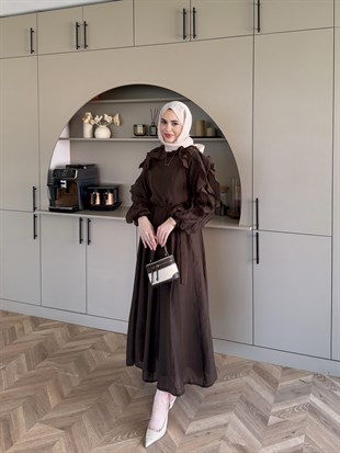 Nura Fırfır Detaylı Elbise Acı Kahve (4481)