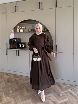 Nura Fırfır Detaylı Elbise Acı Kahve (4481)