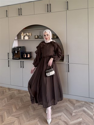 Nura Fırfır Detaylı Elbise Acı Kahve (4481)