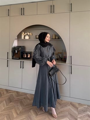 Nura Fırfır Detaylı Elbise Antrasit (4481)