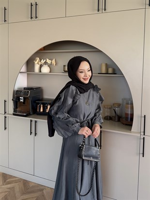 Nura Fırfır Detaylı Elbise Antrasit (4481)