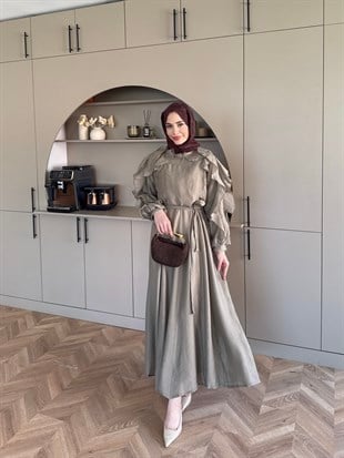 Nura Fırfır Detaylı Elbise Haki (4481)