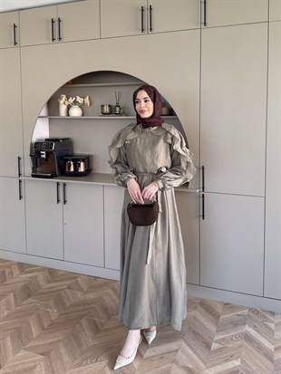 Nura Fırfır Detaylı Elbise Haki (4481)