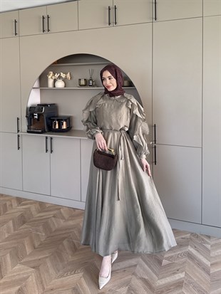 Nura Fırfır Detaylı Elbise Haki (4481)