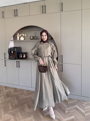 Nura Fırfır Detaylı Elbise Haki (4481)