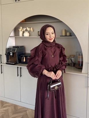 Nura Fırfır Detaylı Elbise Mürdüm (4481)