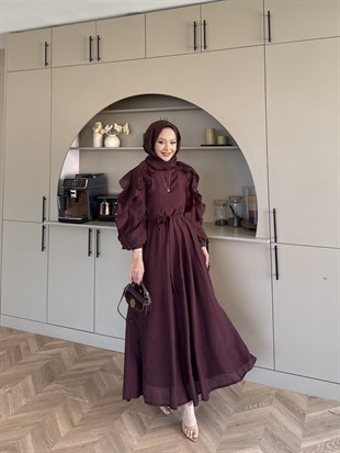 Nura Fırfır Detaylı Elbise Mürdüm (4481)
