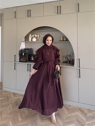 Nura Fırfır Detaylı Elbise Mürdüm (4481)