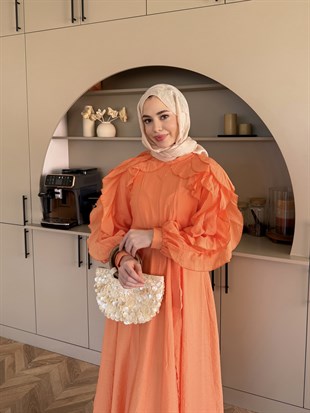 Nura Fırfır Detaylı Elbise Turuncu (4481)