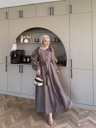 Nura Fırfır Detaylı Elbise Vizon (4481)