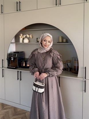 Nura Fırfır Detaylı Elbise Vizon (4481)