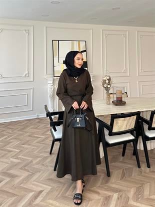 Nus Keten Elbise Acı Kahve