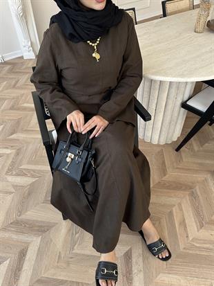 Nus Keten Elbise Acı Kahve