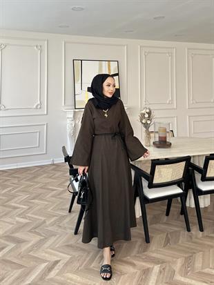 Nus Keten Elbise Acı Kahve