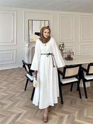 Nus Keten Elbise Ekru