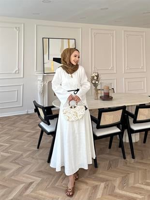 Nus Keten Elbise Ekru