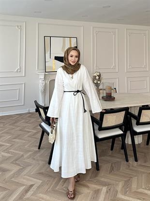 Nus Keten Elbise Ekru