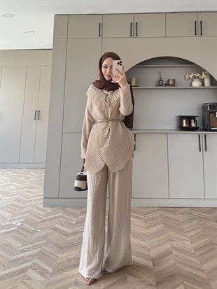 Ocea Korsaj Detaylı Takım Bej (5804)