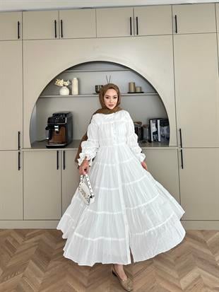 Octavia Büzgülü Elbise Beyaz