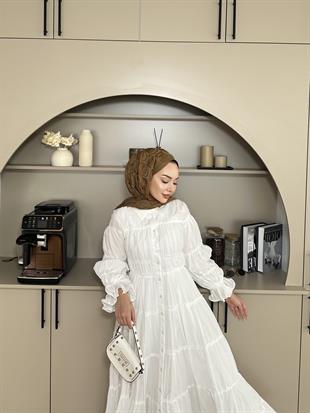 Octavia Büzgülü Elbise Beyaz