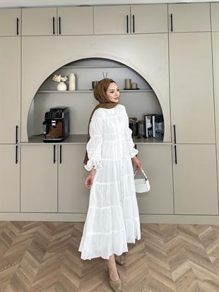 Octavia Büzgülü Elbise Beyaz