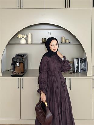  Octavia Büzgülü Elbise Kahve