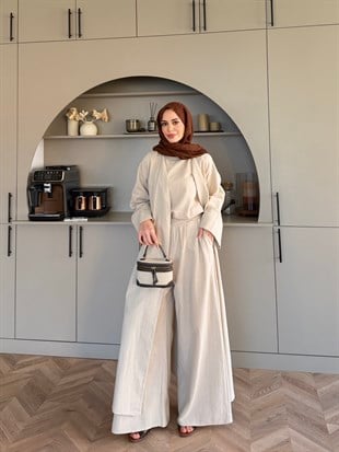 Odessa Pantolonlu Kimono Takım Bej (4518)