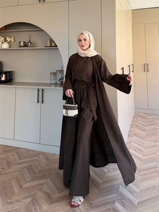 Odessa Pantolonlu Kimono Takım Kahve (4518)