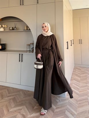Odessa Pantolonlu Kimono Takım Kahve (4518)