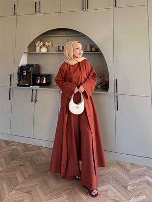 Odessa Pantolonlu Kimono Takım Kiremit (4518)