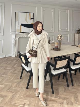 Olesa Kürk Detaylı Scuba Takım Bej