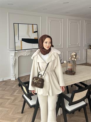 Olesa Kürk Detaylı Scuba Takım Bej