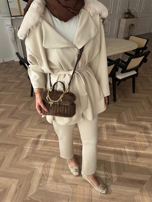 Olesa Kürk Detaylı Scuba Takım Bej