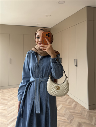 Ön Dikiş Detaylı Kot Elbise Buz Mavi (709)