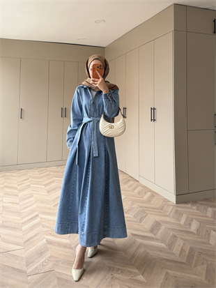 Ön Dikiş Detaylı Kot Elbise Buz Mavi (709)
