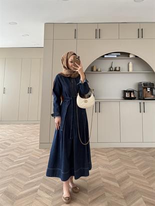 Ön Dikiş Detaylı Kot Elbise Lacivert (709)