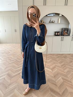 Ön Dikiş Detaylı Kot Elbise Lacivert (709)