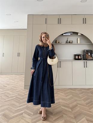Ön Dikiş Detaylı Kot Elbise Lacivert (709)