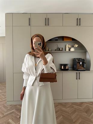 Fermuarlı Scuba Ceket Beyaz 