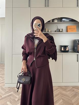 Fermuarlı Scuba Ceket Mürdüm