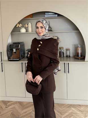 Mirel Pelerinli Ceket Takım Kahve (26032)
