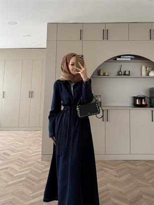 Önü Fermuarlı Kot Elbise Lacivert (705)