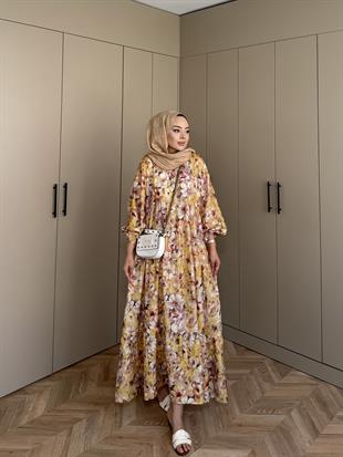 Orkide Pamuk Vual Elbise Sarı