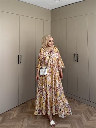 Orkide Pamuk Vual Elbise Sarı